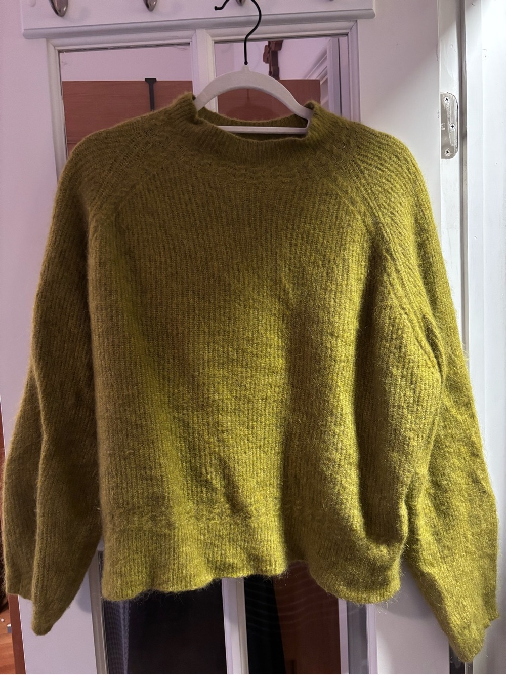 Sézane Olive Green Fuzzy Crewneck Sweater